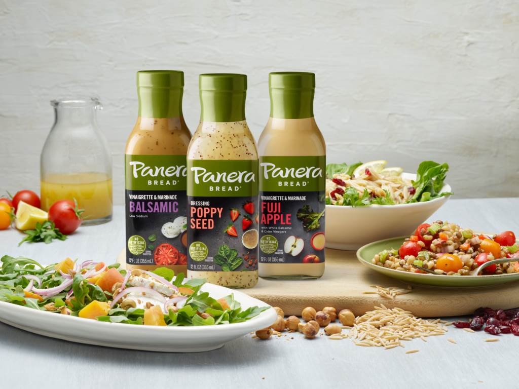 Three Panera dressings with salads