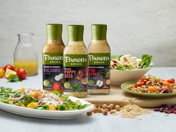 Three Panera dressings with salads