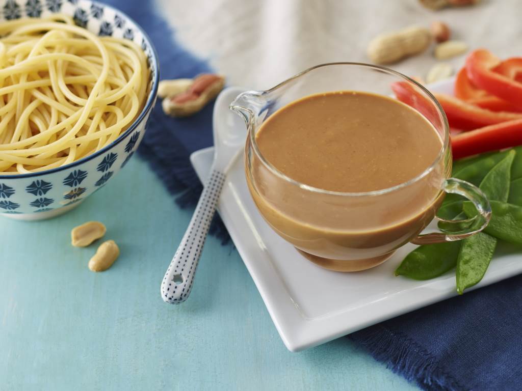 Asian Sesame Peanut sauce in a glass bowl